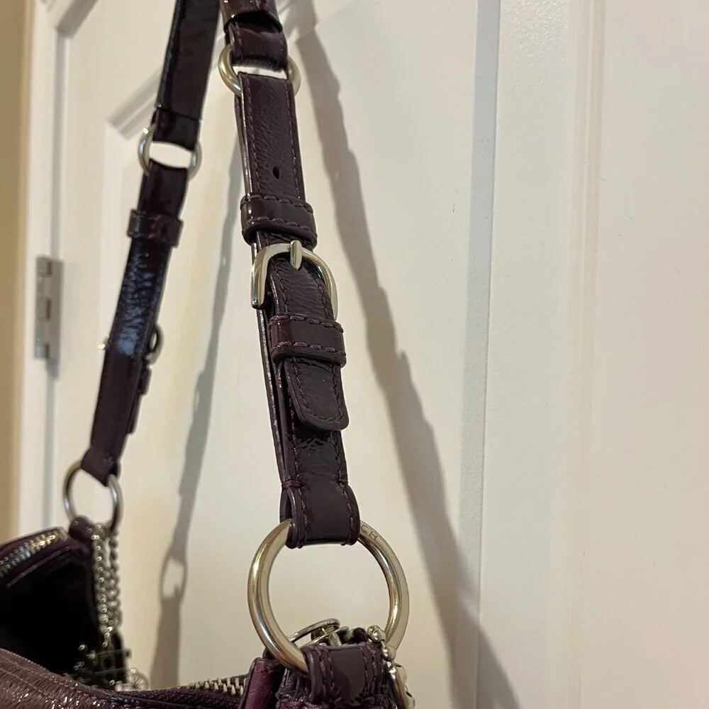 Coach Leather HOBO Shoulder Bag, Purple Patent Leather with HANG TAGS zip close